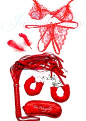 Секс-набор Mistress Bondage Kit (лиф, трусики, наручники, плетка, маска, 2 пера), красный, 40-44р