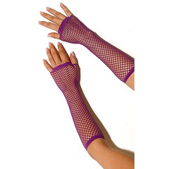 Длинные перчатки-митенки в сетку, фиолетовые, OS(42-46р)