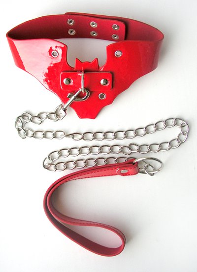 Ошейник Notabu BDSM с цепью-поводком, иск/лак, красный