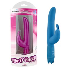 Голубой G-вибратор Vibe-O'Rabbit со стимулятором клитора, силикон, 10 режимов, 22,5х3см