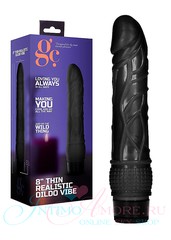 Мягкий и гибкий вибратор 8' Thin realistic dildo с венками, черный, 20,8х3,5-4,3см