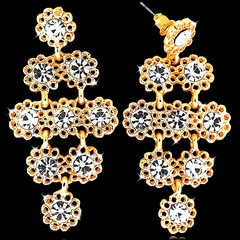 Серьги-гвоздики под золото "Цветочки" с кристаллами Swarovski, 5,7х2,6см