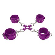 Бондаж для hogtie Ouch! Leather Cuffs (наручники, оковы, X-фиксатор), фиолетовый
