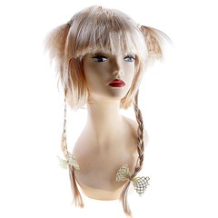 Карнавальный парик на резинке, 2 хвостика и 2 косички, золотой блонд, 25-55см