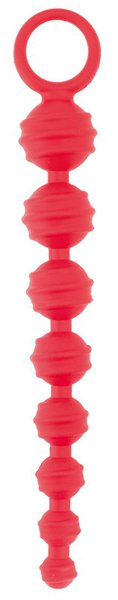 Большая анальная цепочка из красного силикона Toyfa Black&Red 32см