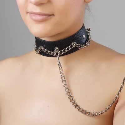 Черный ошейник с металлической цепочкой Sitabella® BDSM