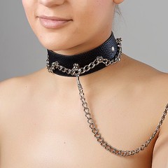 Черный ошейник с металлической цепочкой Sitabella® BDSM