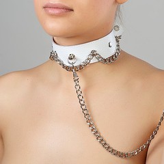 Белый ошейник с металлической цепочкой Sitabella® BDSM
