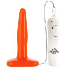 Анальная вибропробка Glo but plug slim, 7 реж, оранжевая, 11,7х2,3см