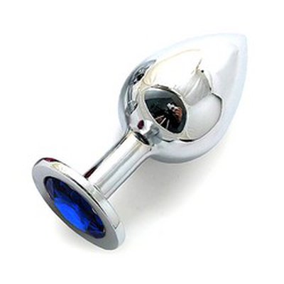 Анальная пробка Notabu BDSM, металл, синий страз, 9,3х3,8см/320г
