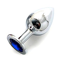 Анальная пробка Notabu BDSM, металл, синий страз, 9,3х3,8см/320г