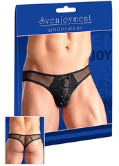 Мужские трусы-тонг (thong) Svenjoyment с декоративной шнуровкой, черные, XL(56-58р)