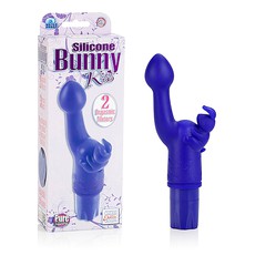 Массажер для клитора и G-точки Silicone Bunny Kiss™, 2 мотора, 3 режима, фиолетовый силикон, 18х3см