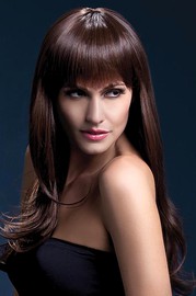 Парик Fever Sienna brown, long feathered with fringe, темно-коричневый, 66см.