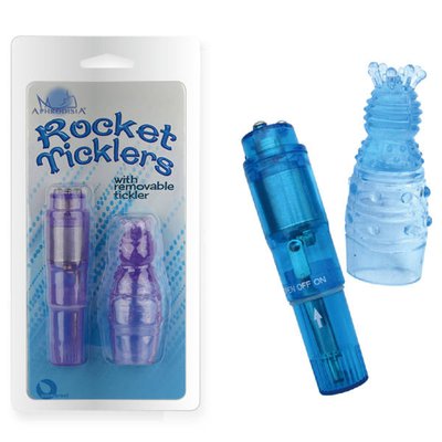 Вибро-массажер Rocket Ticklers с насадкой для клитора, голубой, 9,7х2,4см