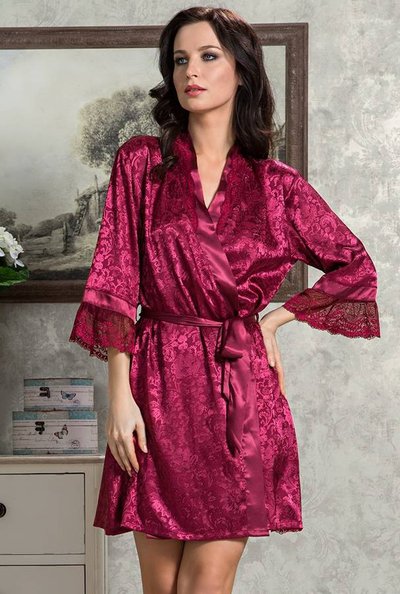 Жаккардовый халат Mia-Amore Angelina de lux, бордовый, L/XL(46-50р)