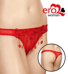 Трусики-тонг с доступом и с бусинами, красные, XS/M(40-44р)