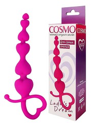 Анальная цепочка Cosmo в форме парных сердец, фиолетовый силикон, 18,5см