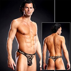 Мужские трусы-тонг (thong) из прозрачной сеточки, хаки, L/XL(48-50р)