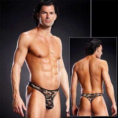 Мужские трусы-тонг (thong) из прозрачной сеточки, хаки, L/XL(48-50р)