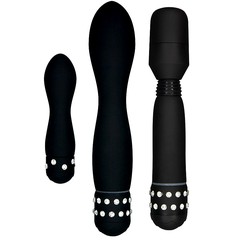 Подарочный набор с кристаллами Diamond Triple Pleasure Pack, вибраторы и массажер, черный