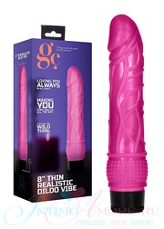 Мягкий и гибкий вибратор 8' Thin realistic dildo с венками, розовый, 20,8х3,5-4,3см