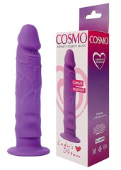 Гибкий фаллос Cosmo на присоске, фиолетовый силикон, 14х2,5см
