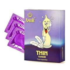 Презервативы Amor® Thin, сверхтонкие в смазке, 53мм, 1уп/3шт