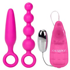 Набор Booty Call® vibro kit, пробка и цепочка с виброяйцом, розовый силикон, 13х2,5/14,7х2-3см