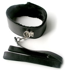 Черный ошейник Notabu BDSM с мехом и поводком