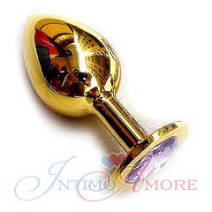 Анальная пробка с кристаллом Large Gold Purple