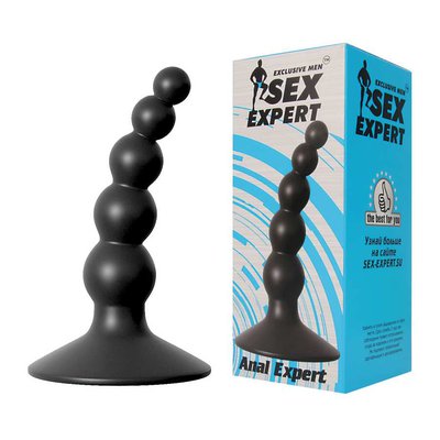 Анальная ёлочка Exclusive men™ Sex Expert на присоске, черный силикон, 10,5х1,3-2,5см