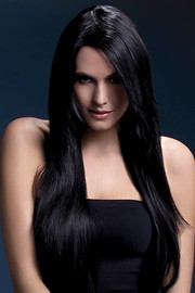 Парик Fever Amber black, long straight with feathered fringe (temp до 120°C), черный, 71см