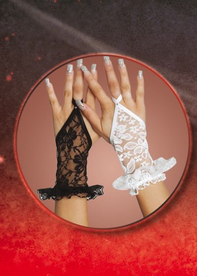 Черные кружевные перчатки-митенки S/L(40-50р)