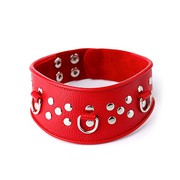 Широкий ошейник Sitabella® BDSM с поводком, натуральная кожа, красный