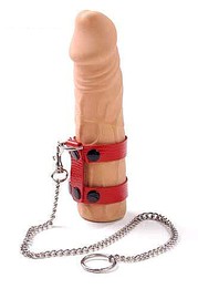 Красный бондаж для пениса с поводком