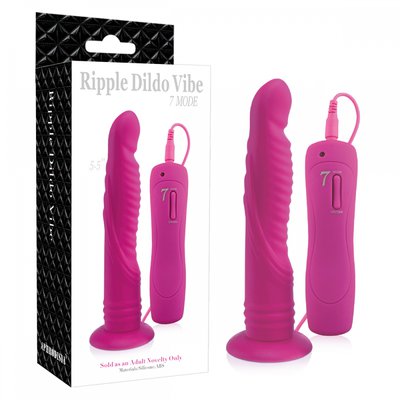 Анальный дилдо на присоске Ripple Dildo Vibe 5,5', 7 реж, розовый силикон, 14,5х1,8-2,5см