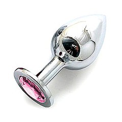 Анальная пробка Notabu BDSM, металл, розовый страз, 9,3х3,8см/320г