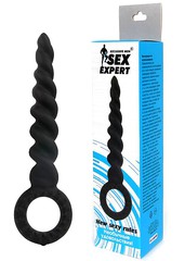 Анальная пробка-спираль Exclusive men™ Sex Expert, кольцом, черный силикон, 21/15,5х2,8см