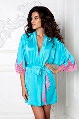Шелковистый халат Laete с кружевом, бирюзово-розовый, L/XL(48-50р)