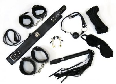 Черный BDSM-набор Classic Set, 8 предметов, искусственная кожа