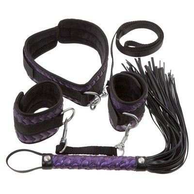 БДСМ набор Bad Kitty (ошейник с наручниками и плеткой), фиолетовый
