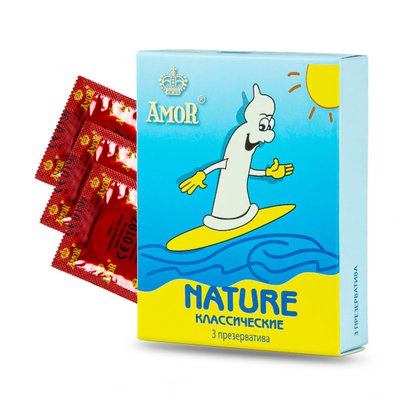 Презервативы Amor® Nature классические в смазке, 53мм, 1уп/3шт, годен до 02.23г