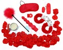 Набор Happy Valentine love box: вибратор, яйцо, кольцо, наручники, свеча, лепестки, щекоталка, маска