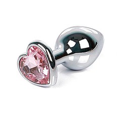 Анальная пробка с сердцем, розовый страз, металл, 8х3см/155г