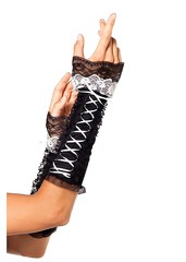 Перчатки-митенки со шнуровкой и кружевом, OS(42-46р)