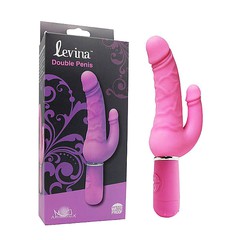 Вибратор Levina Double Penis для двойного проникновения, розовый силикон, 10 режимов, 21,5см